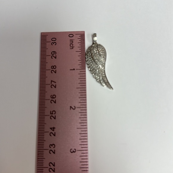 925 Sterling Silver and Genuine Diamond Pave Wing Charm - Picture 6 of 6